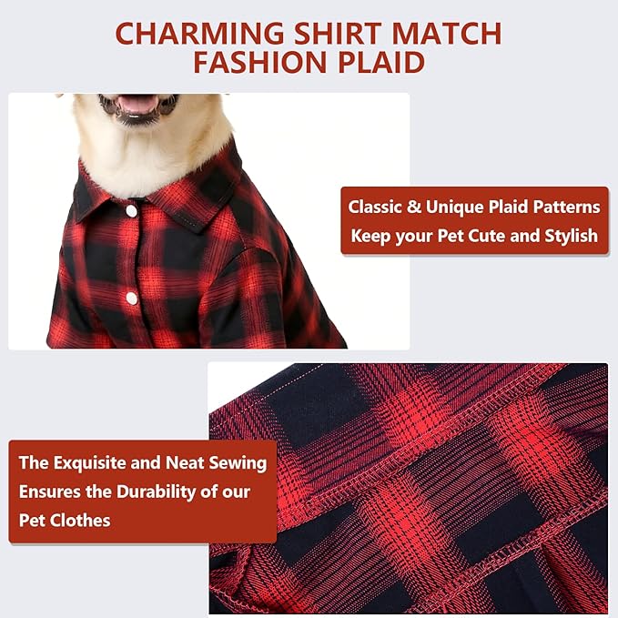 Koneseve Dog Shirt - Plaid Clothes T-Shirt & Sweater for Small Dog, Cat & Puppy - Adorable, Stylish & Cozy Halloween & Christmas Costume (Red, XXL)