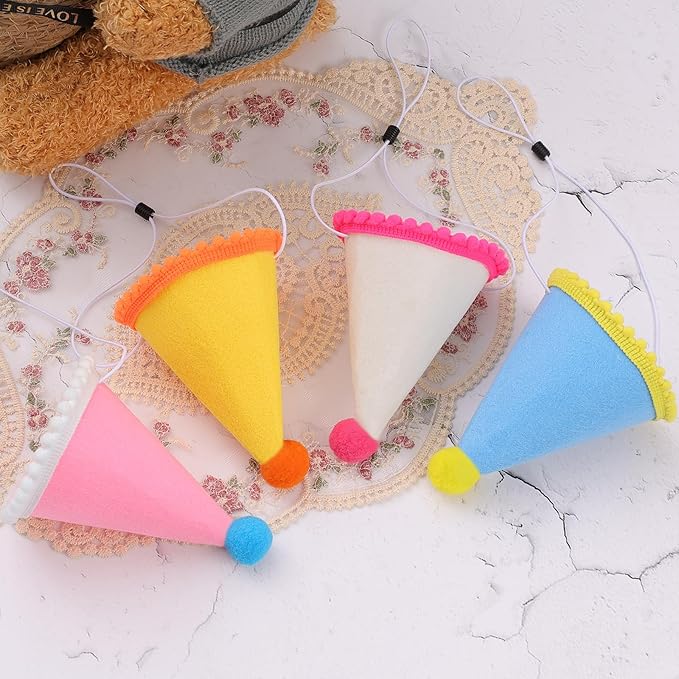 20 Pcs Dog Birthday Hat Set for Small Medium Dogs Cat Puppies, Mini Party Hat with Adjustable Headbands, Cute Pet Hat with Pompons for Birthday Christmas Party Decoration Accessories (Small 3.5 Inch)