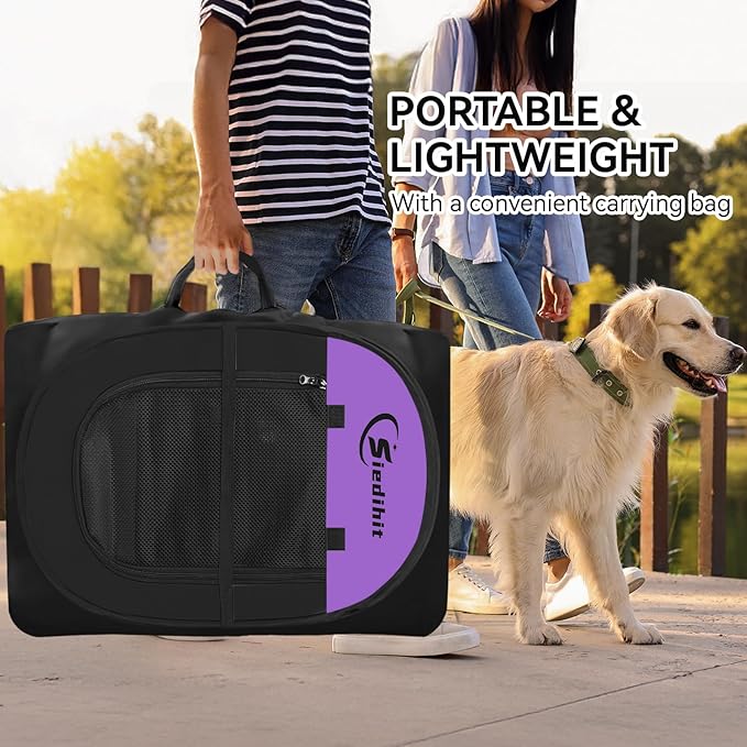 Large Dog Playpen, Puppy Pet Playpen Indoor, Dogs Tent Crates Cage Indoor/Outdoor, Portable Pop Up Dog Kennel Playpen with Carrying Case for Dogs/Cats/Rabbits, Purple
