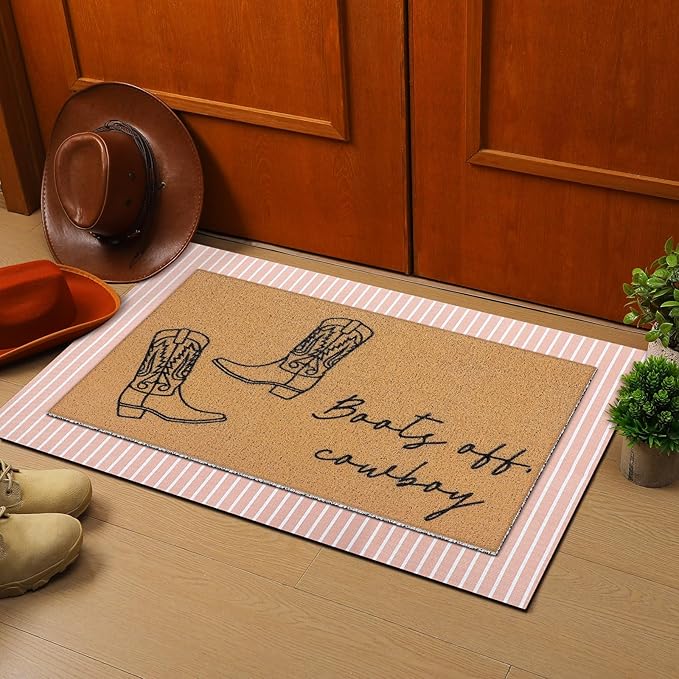 Tinideya 2 Pcs Door Mat Welcome Non Slip Coir Mats Floor Layering Doormats Seasonal for Front Porch Entryway Decor(Cowboy)
