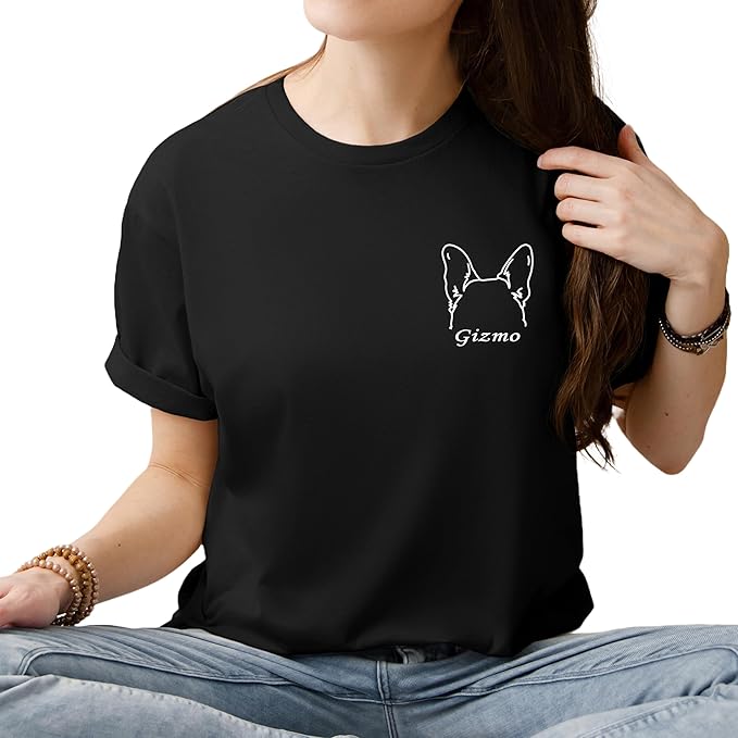 Custom Dog Mom Shirt for Women Pet Ears Sweatshirt with Name Unique Puppy Line Art Cute Dad Hoodie for DogDad Owner Lover