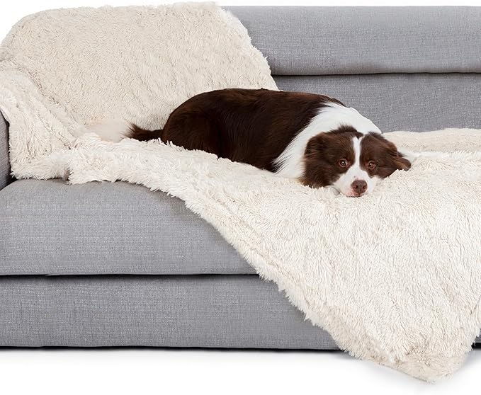 gogobunny Waterproof Dog Blanket for Couch & Furniture Protection - Super Soft Reversible Throw for Large Dogs & Cats, Calming Washable Fur & Sherpa Pet Blanket (33x77 Inch, Cream)