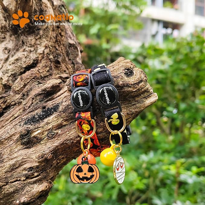 2 Pack Cotton Breakaway cat Collars with Bell,Safety Quick Release Pendant Cute Kitten Collar,Adjustable 20-30cm (Halloween3, 20-30cm)