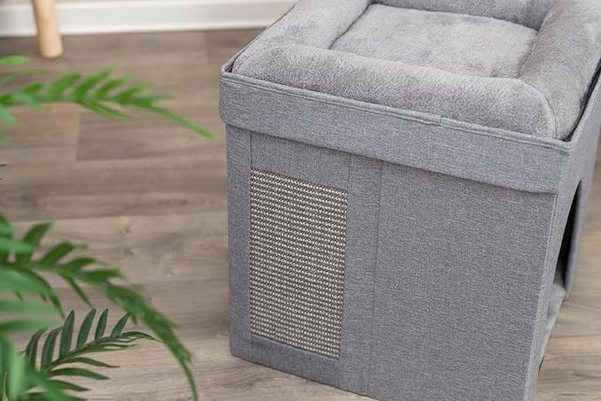 Trixie Crazy Cube Stackable Cat Condo with Sisal Scratching Surface & Reversible Plush Cushion – Tool-Free Assembly, Collapsible Modular Indoor Cat Furniture, Sturdy MDF Cave, Supports up to 35 lbs