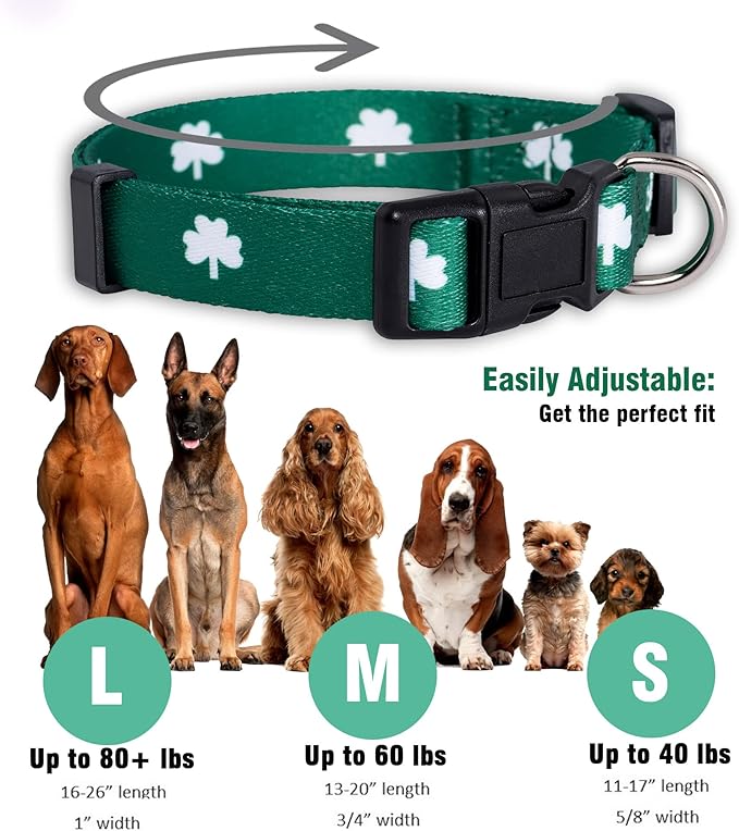 Native Pup St Patricks Dog Collar- Saint Patrick Green Shamrock Pet Collars- St. Patrick’s Lucky Irish- Cute Boy Girl Puppy Gift- Adjustable for Small, Medium, Large Breeds (Shamrock, Large)