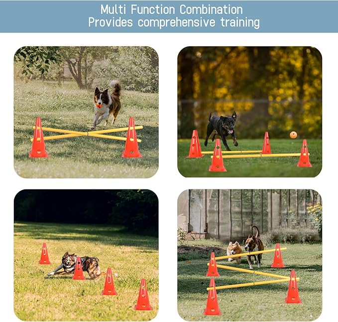 TNZMART Dog Agility Hurdle Cones Pet Jump Training Set Dog Agility Course Backyard Set Adjustable Obstacle Training Set (Orange, 6 Sets)