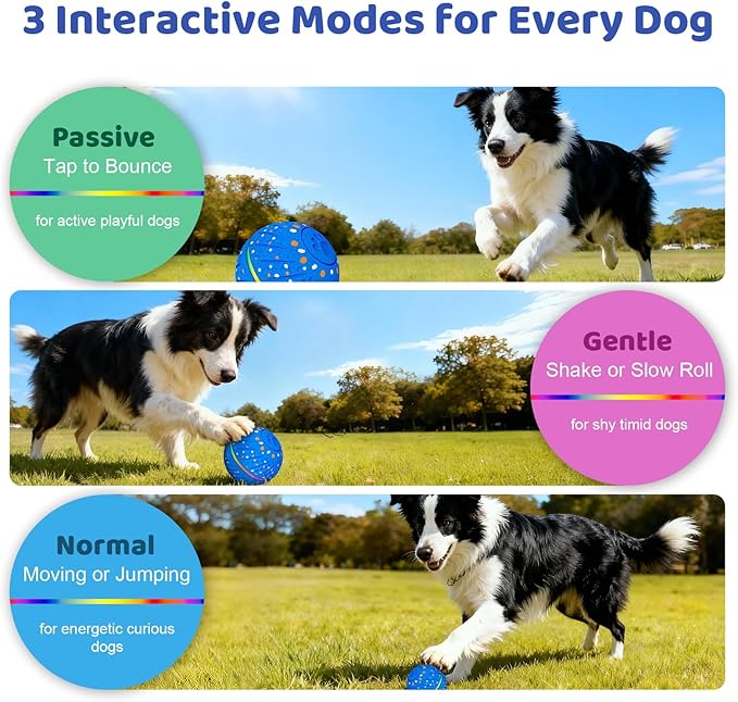 Interactive Dog Toys Ball - Smart Moving Bouncing Dog Ball with Colorful Lights, E-TPU Material, 3 Play Modes Automatic Rolling Dogs Toy for Small Medium Dogs Keep Them Busy(Blue)