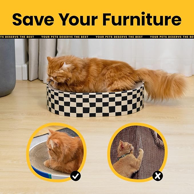 Cat Scratcher Bed,2 in 1 Oval Cat Scratching Board for Indoor,Scratch Pad Corrugated Cardboard Lounge Bowl Nest Couch Sofas for Kitty Play&Rest,Holiday Birthday Gift with Kittens Toy Fish
