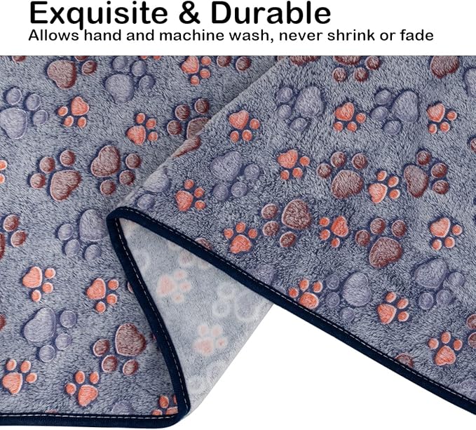 Dono 1 Pack 3 Dog Blankets, Soft Fluffy Fleece Pet Blanket Warm Sleep Mat Paw Print Design Puppy Kitten Throw Blankets Doggy Blanket for Dogs