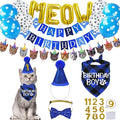 STMK Cat Birthday Party Supplies, Cat Birthday Hat with Numbers Bandana Bow Tie Collar Banner Garland MEOW Letter Balloons for Cats Kittens Outfits Decorations