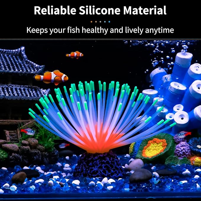 Uniclife Aquarium Imitative Green Sea Urchin Ball Artificial Silicone Ornament with Glowing Effect for Fish Tank Landscape Decoration