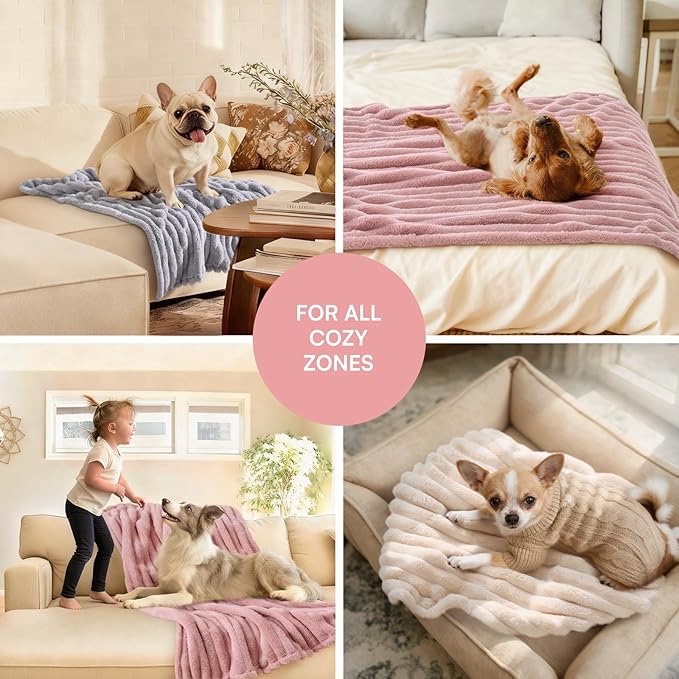 LINENLUX 1 Pack 3 Soft Fleece Dog Blanket for Pet Washable Warm Cat Puppy Fluffy Calming Flannel Beige/Pink/Grey Small