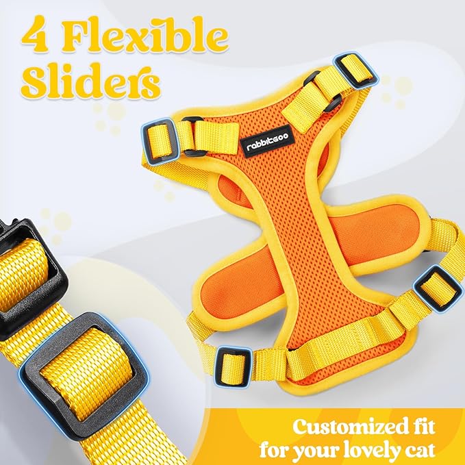 rabbitgoo Cat Harness and Leash Set, Escape Proof Soft Adjustable Vest Harnesses for Outdoor Walking, Easy Control Breathable Kitten Jacket with Reflective Strips, Orange & Yellow, XS