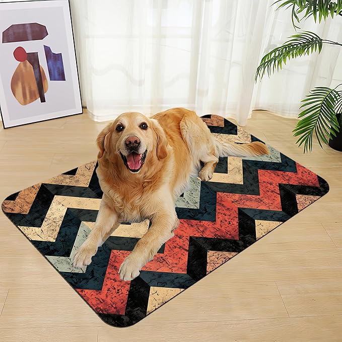 Vintage Plaid Pet Food Mat for Cats and Dogs–Christmas Stocking Absorbent Quick Dry Feeding Placemat, Non Slip Rubber Base, Waterproof Bowl Mat for Indoor Use, Pet Supplies 16"x24"