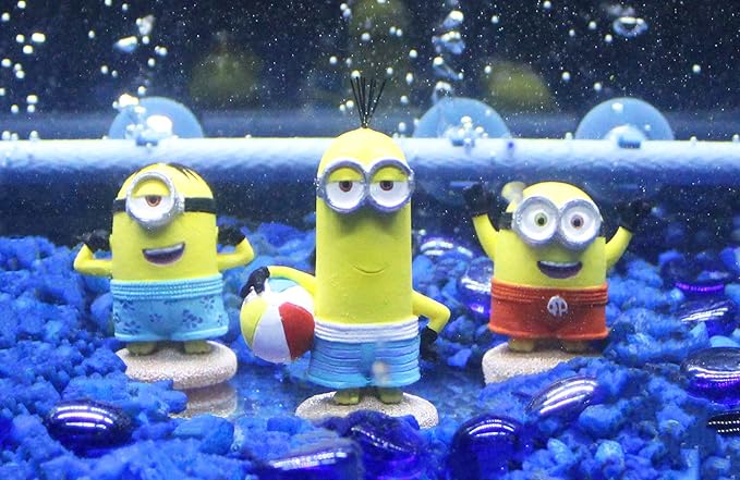 Penn-Plax Minions Officially Licensed 3-Piece Aquarium Ornament Bundle – Includes Kevin, Stuart, and Bob – Beach Themed – Small