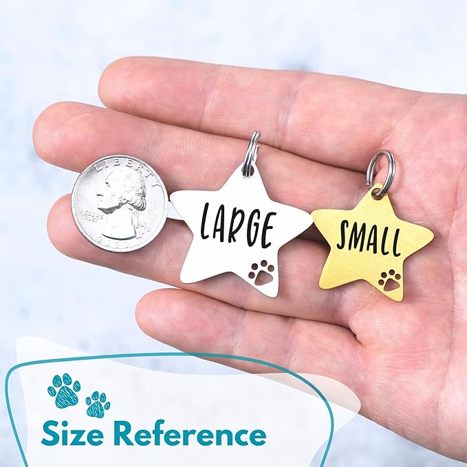 Ultra Joys Dog Tags Personalized for Pets - Hollow Paw Custom Pet ID Tag - Engraved Dog Tag for Small, Large Dogs - Large Star in Gold