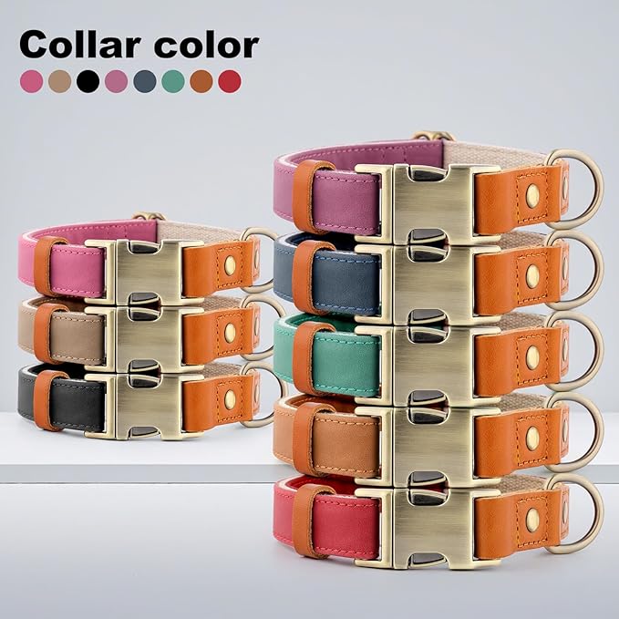 Plutus Pet Genuine Leather & Hemp Dog Collar – Adjustable Heavy Duty Pet Collar with Quick Release Metal Buckle, Soft & Stylish for Puppy and Small, Medium, Large Dogs (Purple, S)