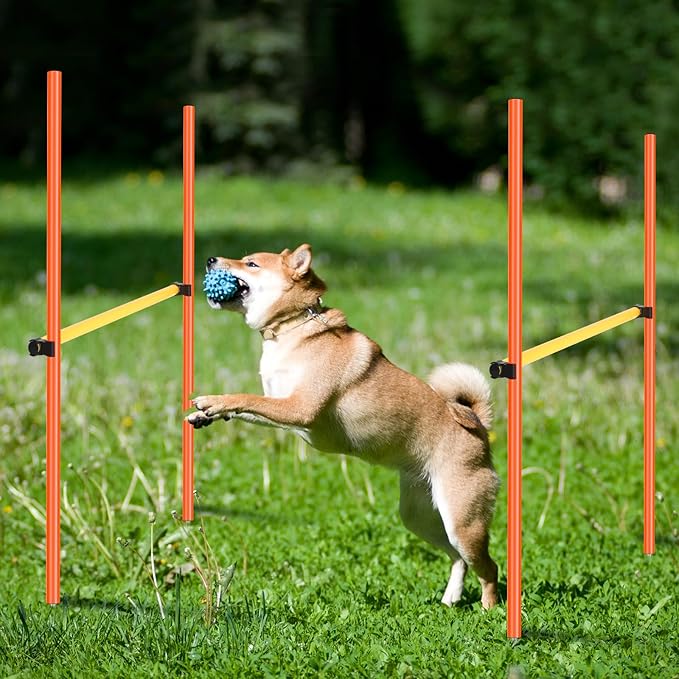 8 Set Dog Agility Jump Adjustable Dog Agility Hurdle Training Equipment Portable Jumper Hurdle Park Indoor Outdoor Exercise Tool 3.44ft High/ 2.95ft Wide(Orange and Yellow)