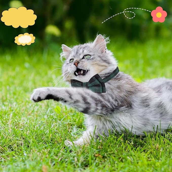 DragonflyDreams 6 PCS Cat Collars with Bow Tie and Bell,Cat Collars Plaid,Breakaway Adjustable Cat Bow Tie Collars,Cute Bow Tie Suitable for Kittens Or Certain Puppies