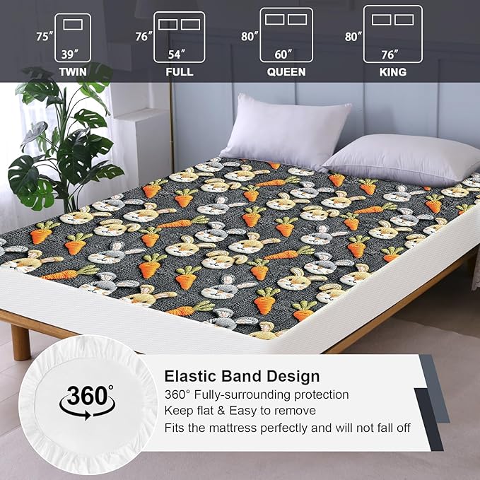 Waterproof Mattress Protector Full, Fitted Sheet Style Breathable Mattress Cover with Deep Pocket Fits Up to 18'', Noiseless Bed Cover for Kids Adults Pets, Machine Washable (Gray-Carrot, Full)
