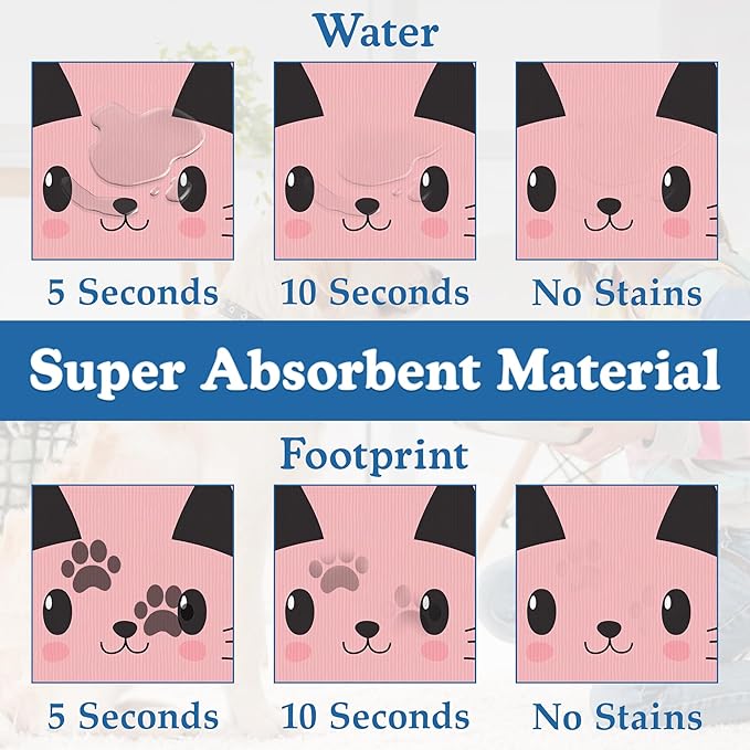 Pink Cat Meow Dog Food Mat–Christmas Stocking Absorbent Quick Dry Feeding Placemat for Food and Water Bowls, Non Slip Rubber Backing, Waterproof Pet Supplies for Mess-Free Eating 16"x24"