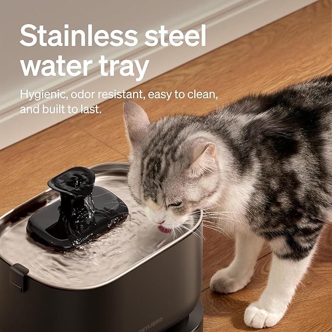 PETLIBRO Cat Water Fountain, Cordless Pet Water Fountain Battery Operated, 2.5L/84oz Dockstream Water Fountains for Cats Indoor, Cat Fountain with Stainless Steel Tray, Easy to Clean BPA-Free