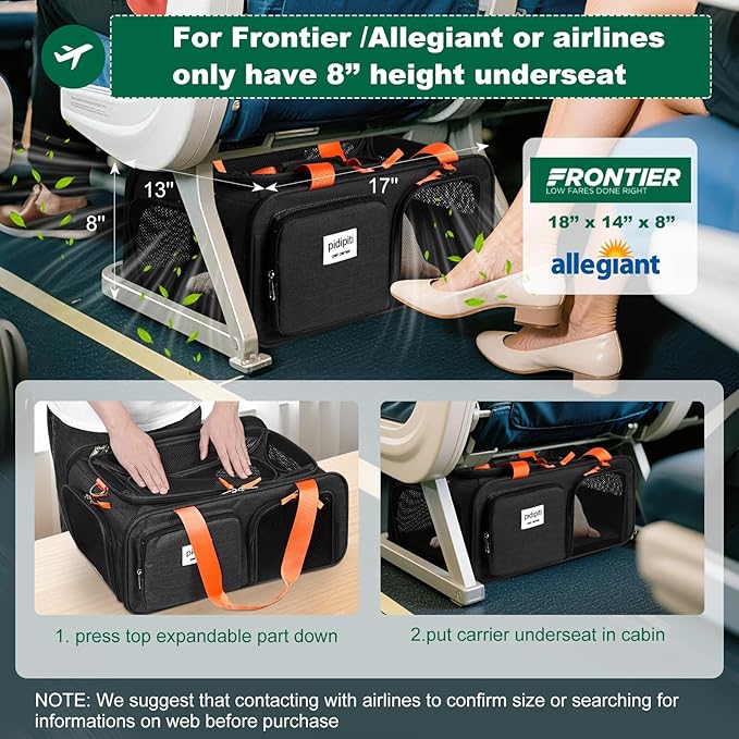 17x13x8 Frontier Allegiant Breeze Airlines Approved top Expandable pet Carrier for Extra-Small Dog/Small cat,Weight up to 5 lbs,Length Shorter Than 16''