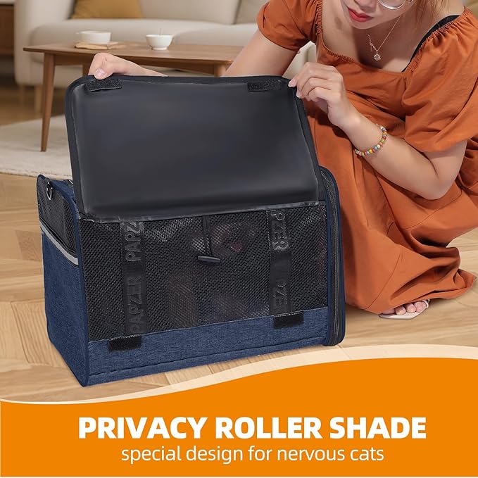Top Loading Medium Cat Carrier with Private Curtain, Soft-Sided Small Pet Travel Crate Veterinarian, Teacup Poodle Dog Kennel Bag Suitcase Luggage Sleeve, 18x11x11 Inch Navy