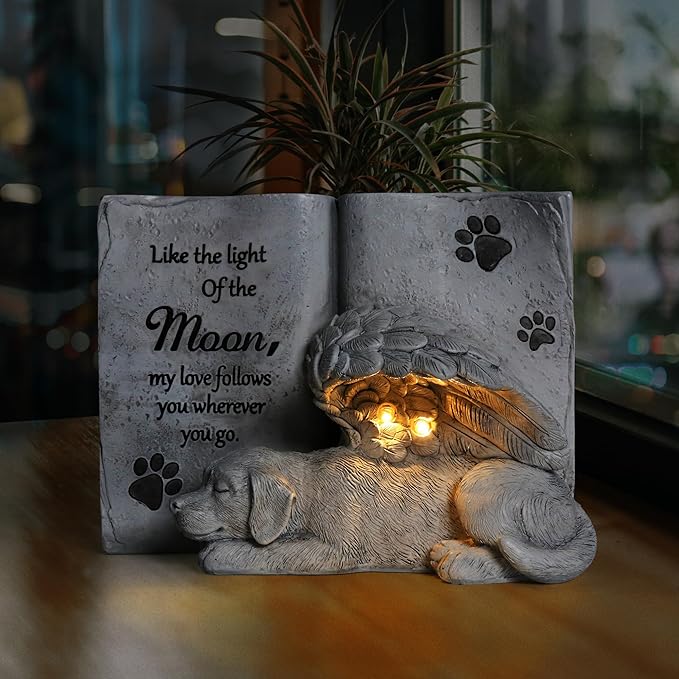 Solar Dog Angel Statue, Pet Dog Memorial Stone, Dog Memorial Gifts Or Garden Memorial Stone-Like The Light of The Moon...