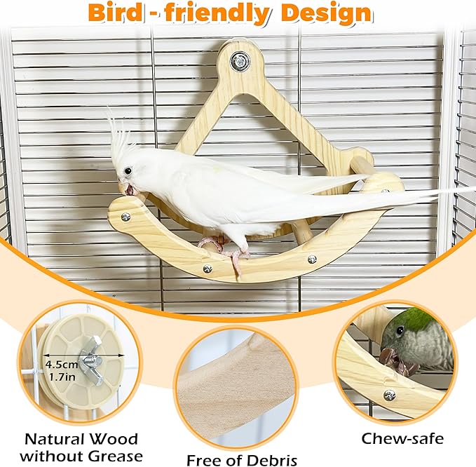 Rocking Bird Toys Perch for Window and Cage, Bird Perch for Wall Suction Mount, Wooden Parrot Toys for Medium Birds, Enrichment Cockatiel Toy Fun and Accessoriess for Budgie, Lovebird, Conure