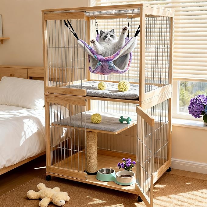 Cat Hammock for Cage, Soft Warm Hanging Bed for Kitten, Guinea Pig, Ferret, Rat, Chinchilla and Other Small Pets, Cozy Bunkbed 13.39"x13.39"