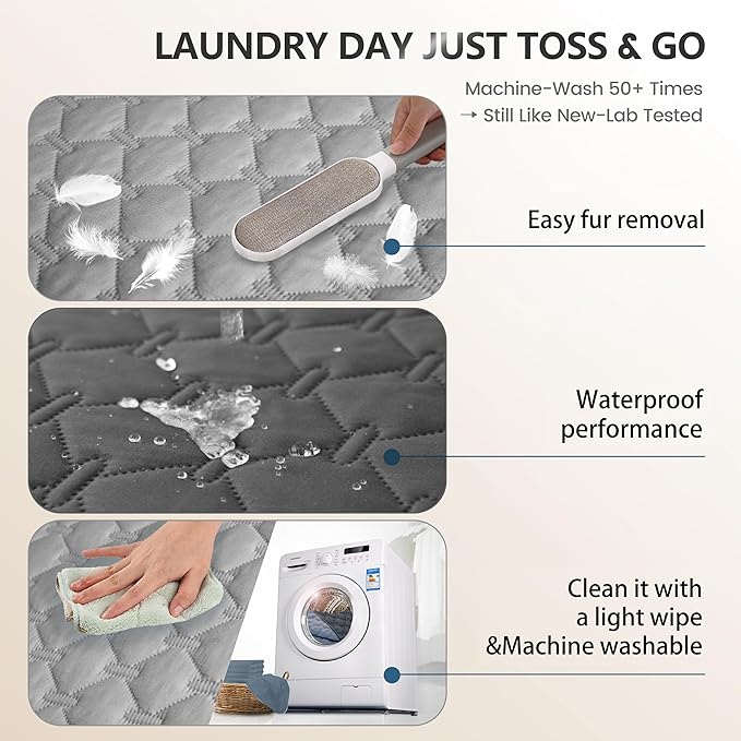 gogobunny 3X Stronger Waterproof Pet Blanket, Scratch Proof Furniture Protector for Dogs Cats, Reversible Cover 52x82 Inch, Dark Grey/Light Grey (Pack of 2)