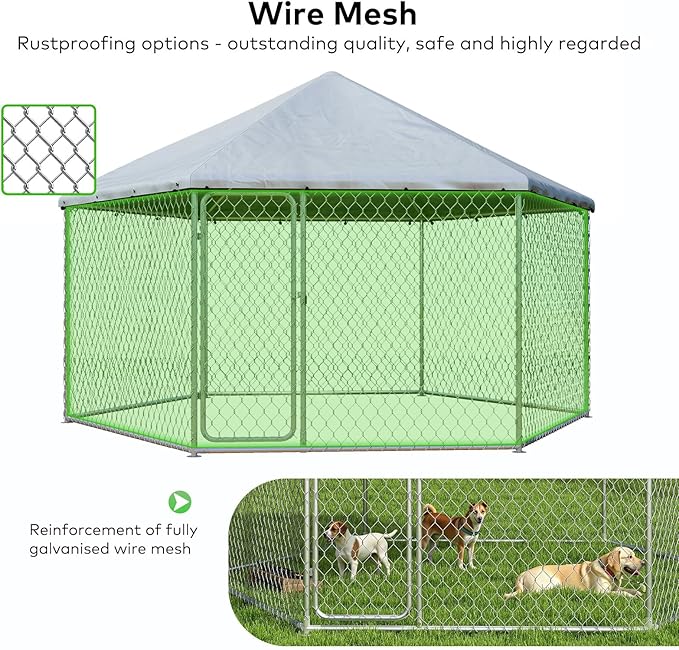 6.8x6.8 FT Large Outdoor Dog Kennel Outside with Heavy-Duty Steel Frame, Waterproof UV-Resistant Cover, Secure Lock, and Hexagonal Wire Fence
