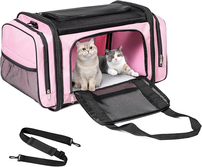 Large Cat Carrier, Pet Carrier, Dog Carrier for Small Dogs, Cat Carrier Soft, Collapsible Large Pet Carrier for Traveling Indoor and Outdoor Uses - Pink 20"x13"x13"