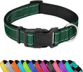 Reflective Dog Collar, Adjustable Soft Neoprene Padded Nylon Pet Collars with Buckle for Extra Large Dogs, Dark Green,XL