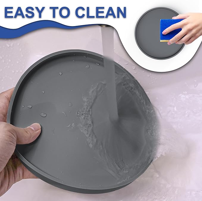 Arespark Cat Food Mat, Set of 4 Nonslip Waterproof Feeding Bowl Silicone Mats with Raised Edges for Food Water Prevent Spills, Round Eating Plates Tray for Dog Cat Puppy Kitten, 8'' x 8''