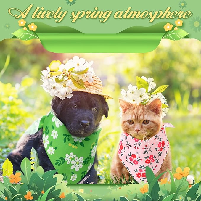 Weewooday 50 Pcs Spring Dog Bandanas Bulk for Dogs Soft Bibs Adjustable Triangle pet Bandana for Small Medium Large Costume(Floral Pattern, 19.7 x 13.8 x 13.8 Inch)