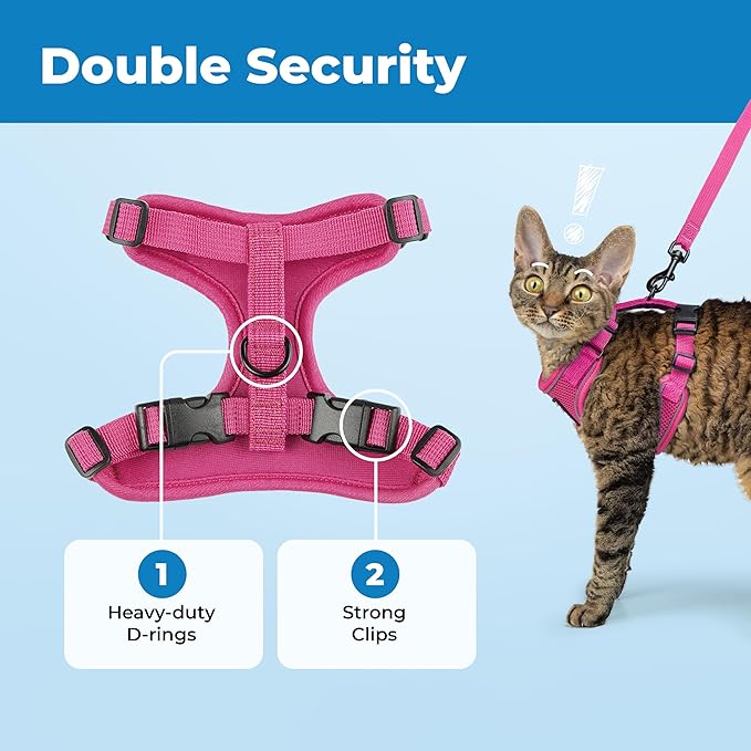 Voyager Escape-Proof Step-in Lock Cat Harness & 5ft Neoprene-Handle Leash Set All-Weather Mesh with Reflective Stitching for Small to Large Cats by Best Pet Supplies, Fuchsia (327), XS