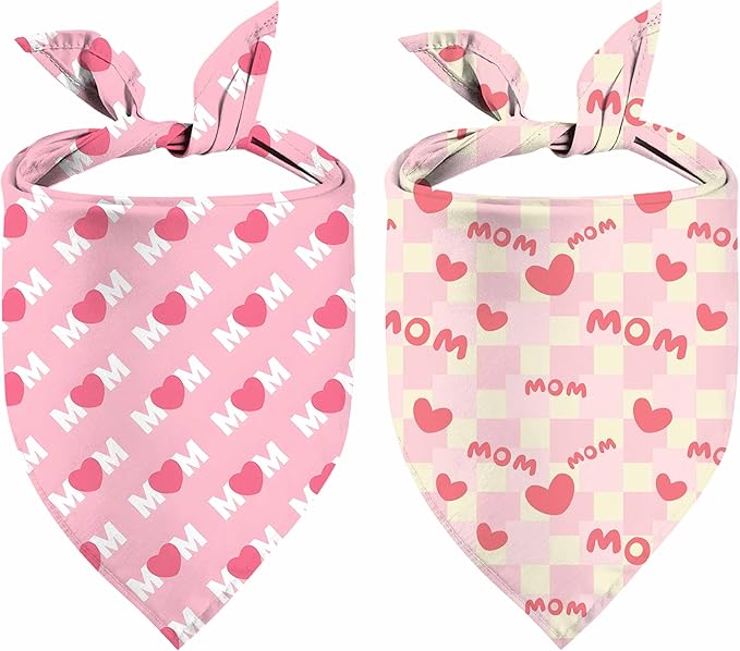 Mother Day Dog Bandanas, I Love Mom Dog Scarf, Accessories for Medium Large Dogs