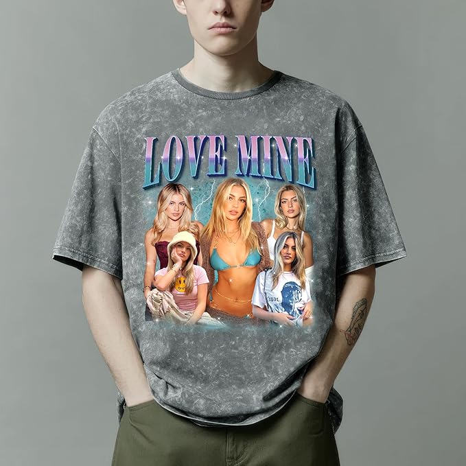 H-DEWALL Custom T Shirts Mineral Wash Tshirt Bootleg Rap Tee Customized Gifts for Boyfriend Birthday Shirts Tops for Women