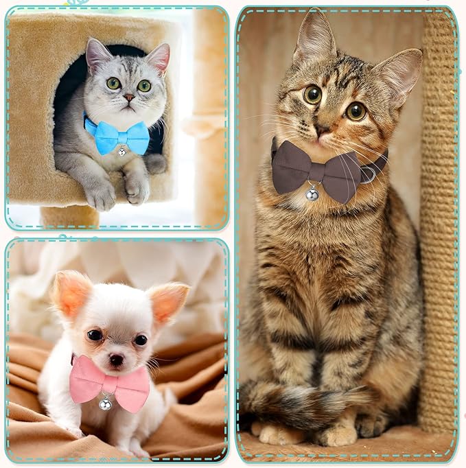 Yahenda 10 Pieces Cat Bowtie Collars with Bell Solid Colors Kitten Bow Breakaway Cat Bowtie for Boys Girls Adjustable Pet Collar with Safety Buckle Kitten Puppy Pet Accessories