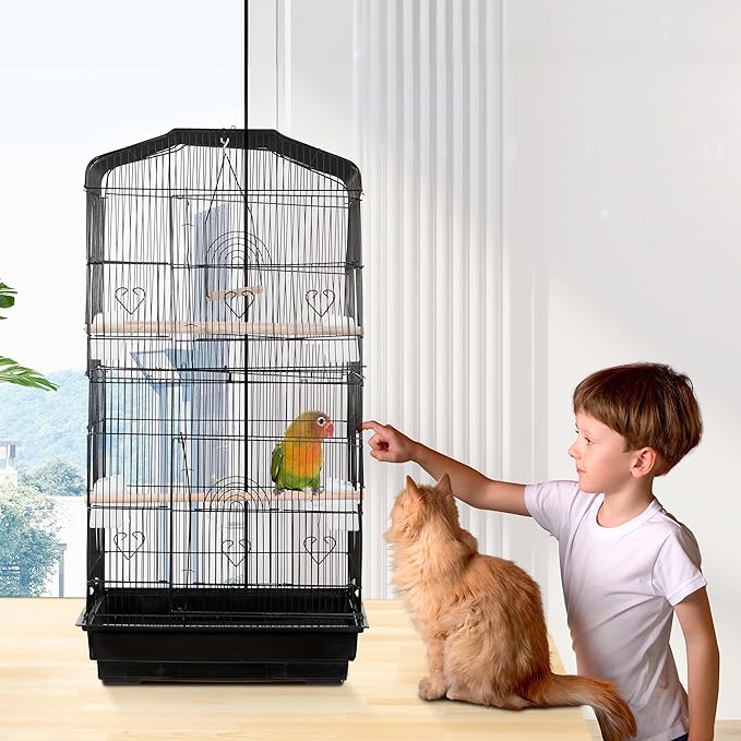 ZENY 63.4 Inch Bird Cage, Rolling Wrought Iron Parrot Cage with Side-Out Tray, Storage Shelf, Pet Bird House for Parrot Cockatiel Cockatoo Parakeet Macaw Finches