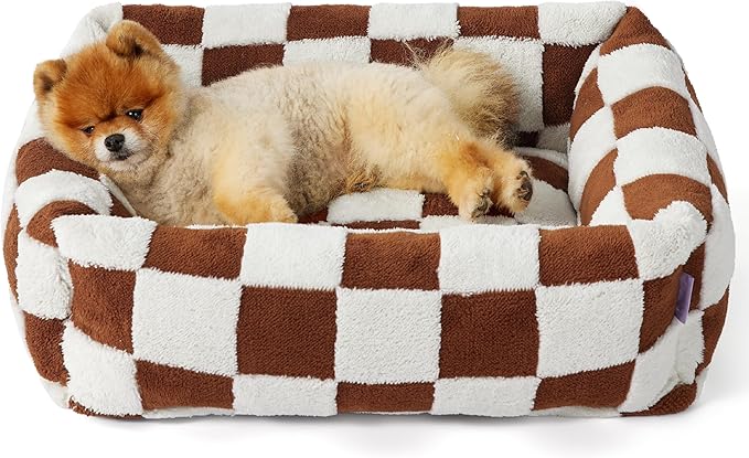 LE SURE Cute Dog Bed for Small Dogs - Washable Puppy Beds,Cozy Rectangle Orthopedic Pet Sofa with Jacquard Shaggy Plush & Anti Slip Bottom,25x21x7inches