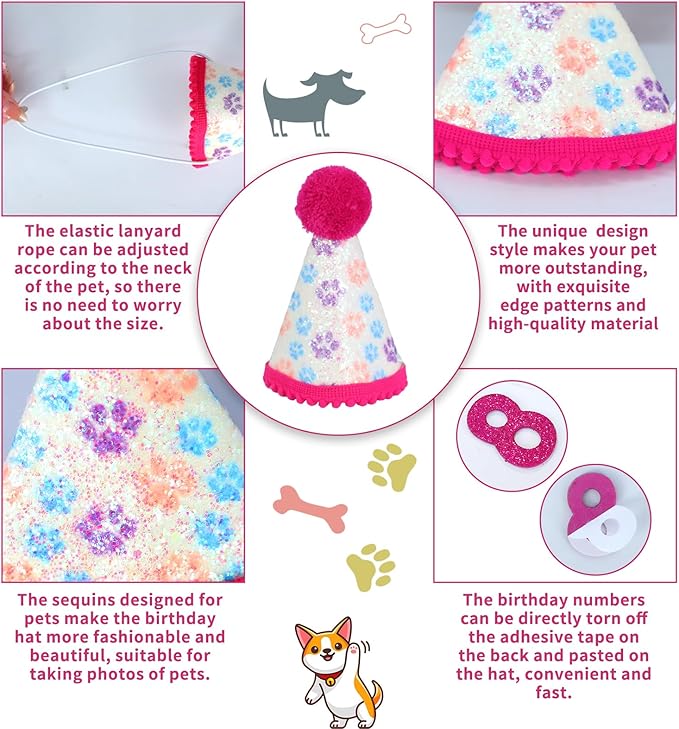 Hot-Pink Dog Birthday Party Supplies Pet Birthday Bandanas Girl Doggy Birthdays Hat Bow Tie Greeting Card Numbers It’s My Bday Mother Puppers Sign Banner for Medium Large Pets