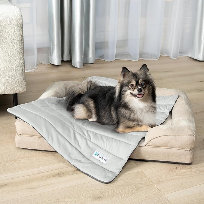PetAmi Cooling Mat for Dog, Premium Pet Cooling Blanket for Crate Kennel, Indoor Cat Cool Sleeping Pad, Q-MAX Cold Sofa Couch Cover for Summer, Gray/Light Grey, Medium (29x40)