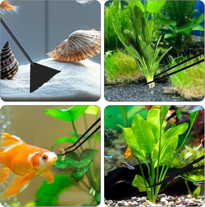 Aquascaping Tools Aquarium Kit – 4PCS Plant Trimming Tool Set with Long Tweezers, Scissors, Algae Scraper Spatula & Feeding Tongs, Fish Tank & Terrarium Cleaning Accessories