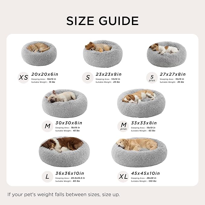 Bedsure Calming Dog Bed for Medium Dogs - Donut Washable Medium Pet Bed, 30 inches Anti-Slip Round Fluffy Plush Faux Fur Cat Bed, Fits up to 45 lbs Pets, Pale Grey