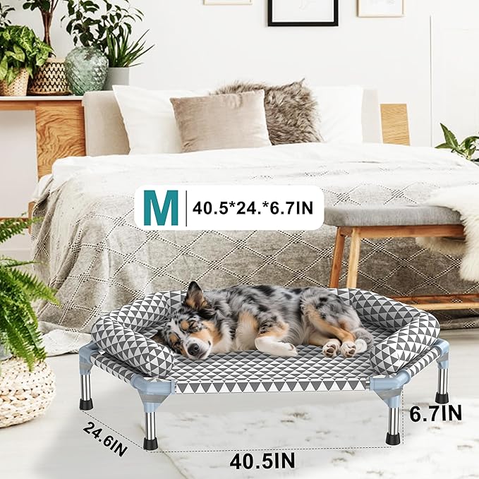 Orthopedic Dog Bed for Medium Dogs - Removable Bolsters & Cleanable Cover,Elevated Outdoor Dog Bed,Easy to Assemble,Up to 100lbs,Medium