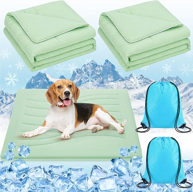 2 Pack Cooling Dog Blankets with Storage Bag Self Cooling Dog Blankets Washable Pet Cold Mats 59 x 47 Inch Portable Cat Pads for Summer Hot Weather Pet Puppies Supplies