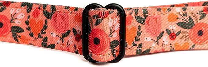Lucy & Co. Posy Pink Dog Collar - Durable Lightweight Designer Collar for Pets - Adjustable Metal Safety Buckle - Coral Pink Floral - Small